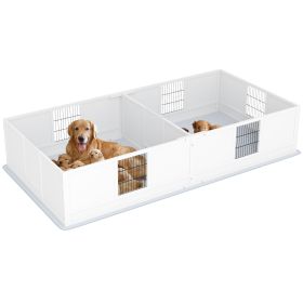 PawHut Whelping Box for Dogs and Puppies, Dog Whelping Box with Waterproof Pee Pad, Adjustable Height Door, for Large Dogs Indoor Use, 96" x 47"