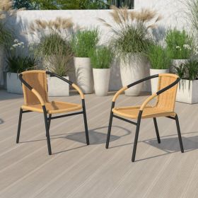 Beige Rattan Indoor-Outdoor Restaurant Stack Chair - Set of 2, Lila