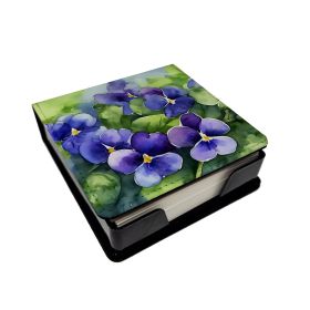 Rhode Island Violets in Watercolor PU Leather Note Paper Holder with Artist-Designed Cover, Desk Accessory, Office Gift