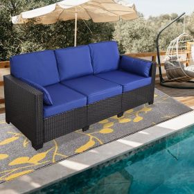 3-Seat Patio Wicker Sofa, Outdoor Rattan Sectional Couch Furniture Steel Frame w/Furniture Cover Non-Slip Cushion