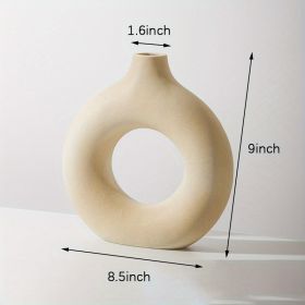 1pc; White Ceramic Vase White Vases For Decor; Modern Home Decor Vase; Boho Vases For Decor; Circle Vase; Round Vase; Donut Vase; Decorative Vase (Color: cream color, size: XL)