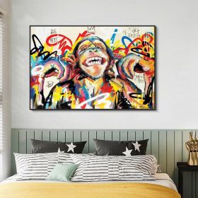 Hand Painted Oil Painting Abstract Portrait Wall Art Hand painted-Laughing Monkey Oil Paintings On Canvas-Hand Made Wall Graffiti-For Home Decora (Style: 01, size: 60X90cm)