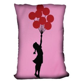Banksy Flying Balloon Girl Pink Cushion (Insert: With Insert, size: 20" X 20")